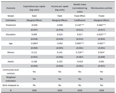 Estimations for different household outcomes, Tlaxcala, 2011-2014