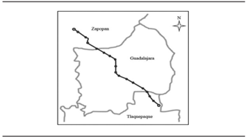 Location of Line 3 in the metropolitan Area of guadalajara